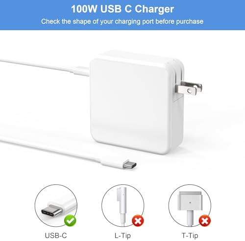 Ultra-Fast 100 W USB-C Charger for Mac Book Pro & Air – Compact Power Adapter with Enhanced Charging Efficiency for 13-16 Inch Models | Compatible with All USB-C Devices | Safety Certified with Smart Chip Protection – Perfect for On-the-Go Power Needs