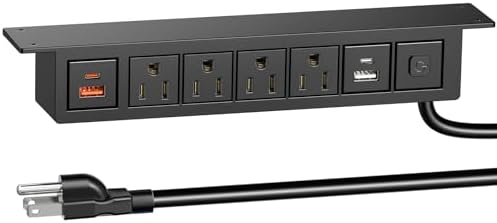 Maximize Productivity with QBA 8-in-1 Under Desk Power Strip – 20 W USB-C Fast Charging, 4 AC Outlets, 2 USB-A Ports, 6 FT Cable, Desk Mountable Power Hub for Home Office & Conference Room – ETL Listed for Safety and Reliability