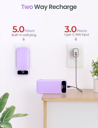 12000 m Ah Ultra-Light Portable Power Bank with Built-In Cables & AC Wall Plug – PD20 W USB-C Fast Charging for i Phone, Samsung & Android – LED Display for Battery Monitoring – Ultimate Travel Companion for Quick Device Recharging