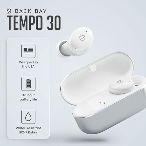 Back Bay Audio Tempo 30 Wireless Earbuds for Smaller Ears – Award-Winning Sound in Sweatproof Design, Ultra-Comfortable Bluetooth Earbuds for Women, Purple Finish with Long Battery Life and Enhanced Compatibility for Daily Use