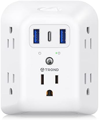 Maximize Your Charging Potential with the TROND Surge Protector Outlet Extender – 5-Outlet Power Strip with 3 USB Ports (1 USB-C) and ON/OFF Switch for Safe, Efficient Device Management at Home, Office, or On-the-Go – Ideal Multi Plug Expander with Enhanced Surge Protection and Space-Saving Design