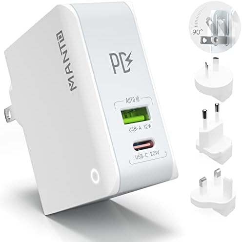 MANTO 30 W Dual Port USB-C Fast Wall Charger with Foldable Plug – Compact Travel Adapter for i Phone 15, i Pad, Samsung Galaxy, and Android Devices – Efficient Charging Solution for Home, Office, and International Use – Enhanced Compatibility and Speed