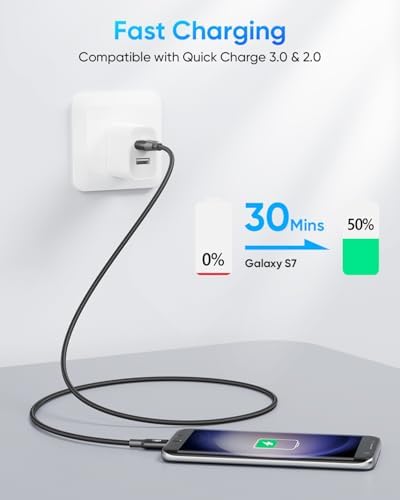 SUNGUY Micro USB Cable 1.5FT, [10-Pack] Short Braided USB 2.0 Micro Android Charger Fast Charging & Data Sync Cord Compatible with Samsung Galaxy S6 S7 Edge Note 5, Tab 4, PS4, Kindle and More – Enhanced Compatibility and Speed