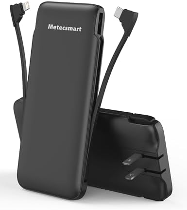 Dual 10000 m Ah Portable Power Bank Set with Built-In Cables and Fast Charging – Travel-Ready USB-C Charger for i Phone & Android Devices in Sleek White & Purple Design – Ultimate Compatibility for On-the-Go Power Solutions