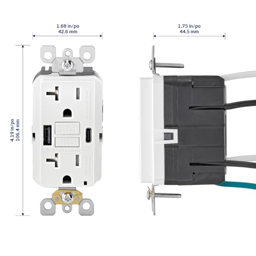 Leviton 60 W In-Wall USB Charger with Dual Type A/Type-C Ports and 20 A Tamper-Resistant Outlet – Fast Charging for Smartphones, Tablets, and Laptops – Modern Light Almond Finish, Ideal for Home and Office Efficiency – Safe, Stylish Power Solution for Tech Enthusiasts