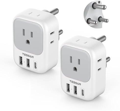 TESSAN Dual Pack European Travel Adapter with 4 AC Outlets and 3 High-Speed USB Ports – Ultimate International Power Converter for Seamless Device Charging in Italy, Spain, France, Portugal, Germany, and Iceland – Essential Travel Accessory for Modern Explorers