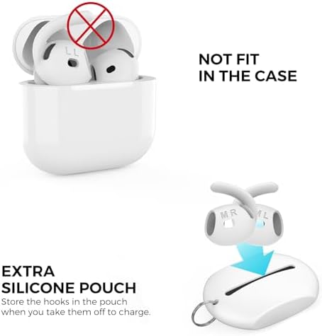 Aha Style Silicone Ear Hooks for Air Pods Pro – 3 Pairs of Anti-Slip Covers with Storage Pouch – Premium Earbud Accessories for Enhanced Comfort and Stability During Activities – Durable, Custom Fit Compatible with Apple Air Pods Pro (White)