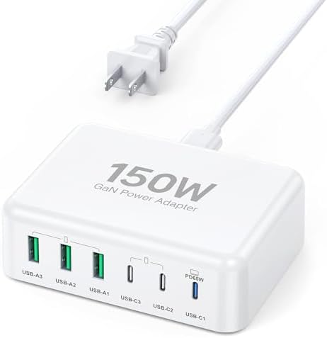 BREEKET 100 W USB C Fast Charger Hub – 6-Port Ga N Charging Station with 3 USB-A & 3 USB-C Connections – High-Speed Wall Adapter for i Phone 15/14/13/12/11 Pro Max, i Pad, Google Pixel & Samsung Galaxy Devices – Compact, Safe & Stylish Power Solution