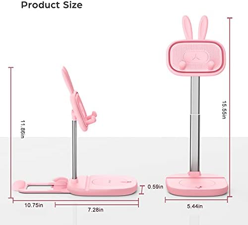 OATSBASF Cute Bunny Tablet Stand for Desk, Adjustable Height Stand Holder Dock Compatible with iPad, Pro 9.7, 10.5, 12.9 Air Mini, Kindle, Nexus, Tab, E-Reader (4-13″) (Pink Plus) – Enhanced Compatibility and Speed
