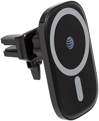 AT&T Professional Qi-Certified Magnetic Car Charger Mount – Fast Wireless Charging for All Qi Devices, Case-Friendly & Secure Magnetic Design, Sleek Black Finish for Enhanced Driving Convenience