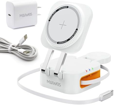 Magnetic 3-in-1 Wireless Charging Station for Apple Devices – Foldable & Portable Charger with Retractable Cable Stand for i Phone 16/15, Apple Watch, Air Pods (Black) – Enhanced Speed, Smart Safety System, and Adjustable Viewing Angles