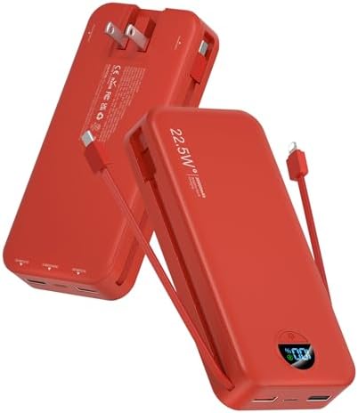 Ultra-Fast Portable Phone Charger with 12000 m Ah Capacity – All-in-One Power Bank with Integrated Cables, Wall Plug, and LED Display for i Phone, i Pad, Samsung – Essential Travel Companion for Uninterrupted Connectivity
