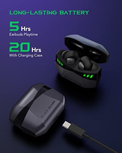 Unleash Superior Sound with Black Shark Wireless Earbuds – 35 ms Ultra-Low Latency Gaming Headphones, Bluetooth 5.2 for Seamless Connectivity, IPX5 Waterproof Design, 10 mm Drivers for Deep Bass, 4 Hyperclear Mics for Optimal Call Clarity, 20 Hours Playtime, Comfort Fit for Extended Use – Perfect for Gamers and Music Lovers Alike