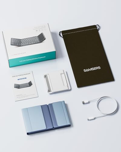 Samsers Wireless Foldable Bluetooth Keyboard with Numeric Keypad – Multi-Device Support for i OS, Android, Windows & Mac – Portable Travel-Friendly Design in Premium PU Leather, Effortless Typing Anywhere!