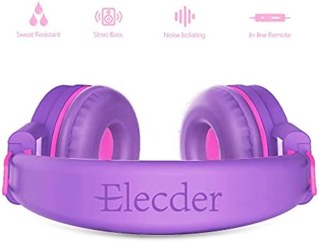 ELECDER i37 Foldable Kids Headphones – Lightweight, Adjustable On-Ear Wired Headphones in Vibrant Peach/Purple for School, Travel & Home Learning – Perfect Audio Companion for Young Learners & Teens with Comfortable Fit and Universal Device Compatibility