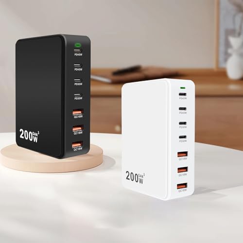 200 W Ga N 7-Port USB Fast Charger Hub – High-Speed Multi-Device Power Adapter for Mac Book, i Phone 15/16, DELL, and i Pads – Compact Charging Station with Smart Charging Technology for Enhanced Compatibility and Efficiency