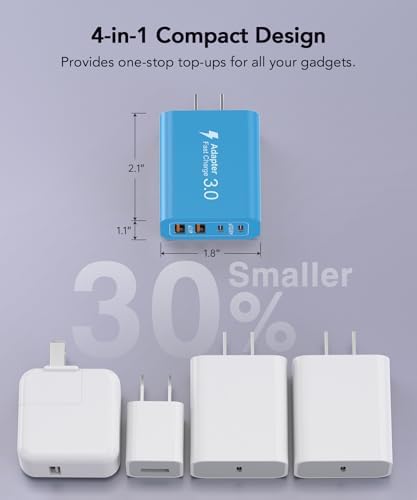 40 W USB C Multi-Device Fast Charger – 4-Port Power Adapter for i Phone & Samsung – Sleek Black Compact Travel Charger with Dual PD & QC Technology for Efficient Home and On-the-Go Charging Solutions – Perfect for Busy Professionals and Families