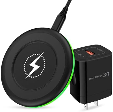 15 W Fast Android Wireless Charging Pad with QC 3.0 Adapter for Moto Edge, Samsung Galaxy S Series, and Google Pixel – Ultimate Charging Convenience with Through-Case Capability, Enhanced Safety Features, and Non-Slip Design for All Qi-Enabled Devices