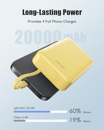 High-Capacity 20000 m Ah Portable Charger – 22.5 W Fast Charging Power Bank for i Phone, Samsung & Android Devices – Essential Travel Accessory in Vibrant Yellow for On-the-Go Power Solutions