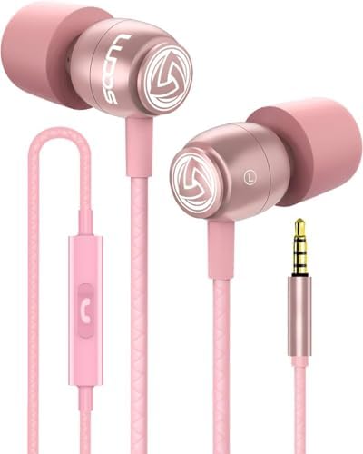 LUDOS Clamor Wired Earbuds – Premium Noise-Isolating In-Ear Headphones with Memory Foam Tips, Built-in Microphone, 5-Year Warranty – Perfect for i Phone and Samsung Users, Ideal for Students and Small Ears in Stylish Pink – Ultimate Sound Quality and Comfort for Everyday Use