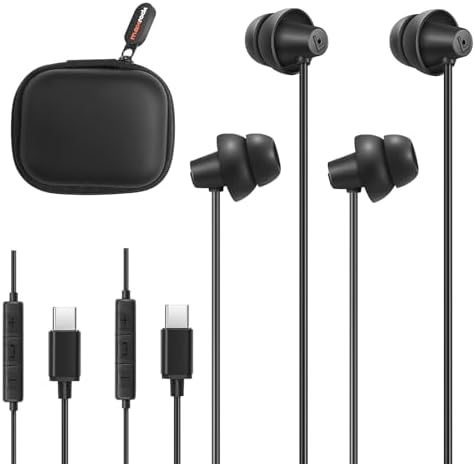MAXROCK Sleep Wired Earbuds – 2-Pack USB-C Headphones for Ultimate Comfort and Superior Sound – Perfect for i Phone 15 & Samsung Android – Built-In Remote for Seamless Music and Calls Control – Ideal for Side Sleepers and Travelers Seeking Restful Audio Experience