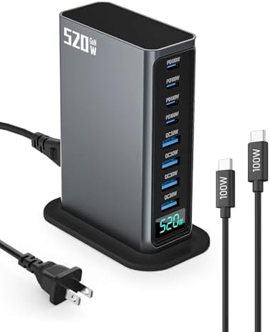 Ultra-Fast 520 W USB C Charger Hub with 8 Ports – Ga N Technology Power Adapter for Mac Book, Dell, i Phone & Samsung – PD 100 W Smart Charging Station for Home, Office & Travel – Compact, Durable & Efficient Charging Solution
