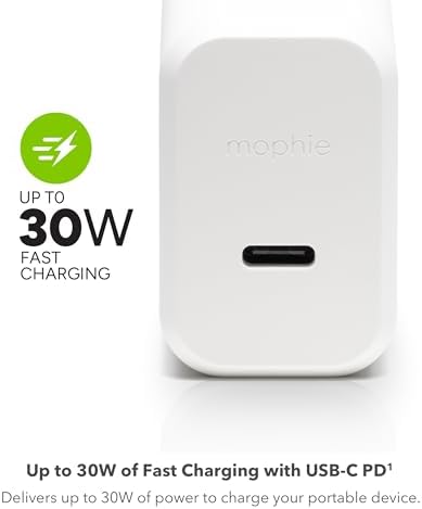 Mophie Speedport 30 W Ga N USB-C Fast Wall Charger – Compact & Eco-Friendly Power Adapter for Phones, Tablets, and Laptops, Ultimate Portability with Foldable Plug Design, Superior Charging Speed & Universal Compatibility