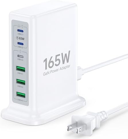 100 W Ga N USB C Charger Block – 6-Port Fast Charging Hub with 4 USB-C & 2 USB-A Ports, Compact Travel Adapter for i Phone, i Pad, Samsung & More, Includes 5 ft Extension Cord for Maximum Convenience and Universal Compatibility