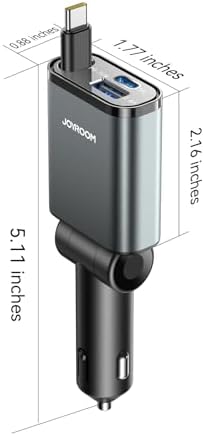 Compact Retractable USB-C Car Charger: 57 W Fast Charging Adapter for i Phone 16, 15 Pro & Samsung Galaxy S25/24 – Space-Saving Design for Enhanced Compatibility & Effortless Storage