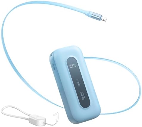 Ultra-Portable 10,000 m Ah Power Bank with Retractable Cable & USB-C to Lightning Compatibility – 30 W Fast Charging Battery Pack for i Phone 16/15/14/13 & Samsung Devices – LED Display for Easy Monitoring – Essential Travel Charger for On-the-Go Power Solutions