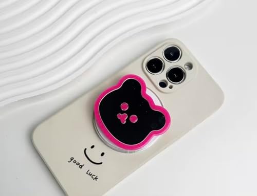 Charming 3 D Bear Magnetic Phone Grip – Anti-Slip Collapsible Holder for Secure Smartphone Handling – Cute, Portable Finger Holder Enhancing Comfort & Functionality for Tablets and Cellphones (BG2-Phone Grip-Pink)