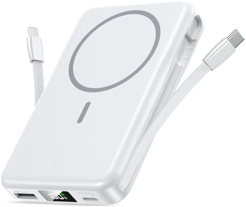 Ultimate 5-in-1 Mag Safe Battery Pack – 10,000 m Ah Portable Charger with Built-in Cable for Fast USB-C Charging | Compatible with i Phone 16/15/14/13 Pro/Pro Max & Samsung Series | Enhanced Magnetic Hold & Versatile Multi-Device Charging Solution | Ideal for On-the-Go Power Needs