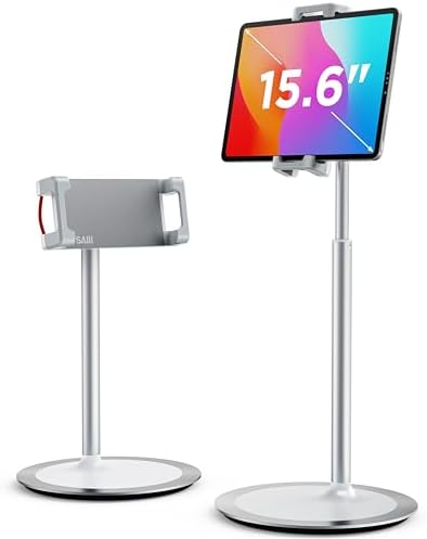SAIJI Aluminum 360-Degree Rotating Tablet Stand – Adjustable Height Dock for 4.7″-15.6″ Devices – Ergonomic and Portable Cradle for i Phones, i Pads, Samsung Tablets, Kindles, and e Book Readers – Optimize Comfort and Enhance Viewing Experience