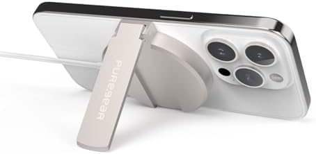 Revolutionize Your Charging Experience with the Pure Gear Kickstand 15 W Qi-Certified Fast Wireless Charging Pad – Magnetic Design for i Phone 16/16 Pro Max/15/15 Pro/14/13/12 Compatible with Mag Safe Cases, Air Pods, Galaxy S24/S23 & More – Sleek, Portable, and Efficient Power Delivery with Built-in Kickstand for Hands-Free Use