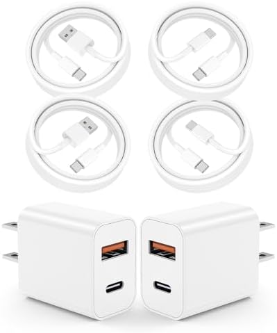 Rapid Dual-Port QC+PD USB C Wall Charger Block with Four 6 FT Cables – Unleash Fast Charging for i Phone 15/16, i Pad Pro, and Samsung Devices – Ideal for Home, Office, and Travel – Universal Compatibility for All Your Power Needs