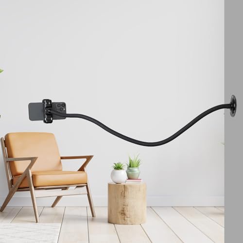 Wall Mount Phone Holder,31.5″ / 80 cm Long Gooseneck Arm Metal Base Aluminum Alloy Ball Head Phone Clip Mount,Compatible with 3.5~7.5″ iPhone/HTC/LG/Nexus/Huawei/Smartphones – Enhanced Compatibility and Speed