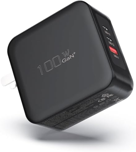 100 W Ga N Fast Charger – 3-Port USB C Wall Adapter with Intelligent Power Distribution for Ultimate Device Compatibility – Rapid Charging for Mac Book, i Phone 15, Galaxy S23 Ultra & More – Compact Design for Travel Efficiency – Overcharge & Overheat Protection