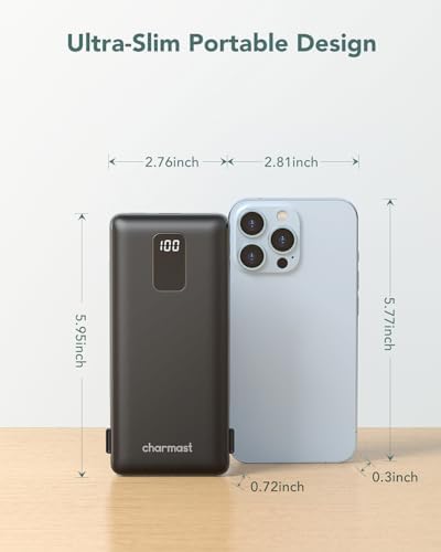 Ultimate Charmast 10,000 m Ah Portable Power Bank with Integrated Cables & Wall Plug – Fast Charging Essential for i Phone 16/15/14/13, Samsung, i Pad, and More – Unmatched Convenience for Travelers and On-the-Go Professionals