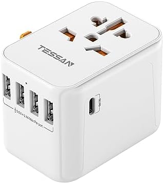 TESSAN 100 W Ga N Travel Adapter with 5 USB Ports – Universal Power Converter for Global Charging in 200+ Countries, Fast Charging Solution for Laptops, Smartphones & Tablets – Compact & Lightweight Design for Effortless Portability