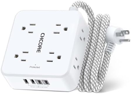 CHCORE 5 Ft Surge Protector Power Strip – 8 Outlet Power Hub with 4 USB Ports (2 USB-C) for Rapid Charging, Flat Plug Design for Space-Saving Convenience in Home and Office, ETL Certified for Enhanced Safety and Performance