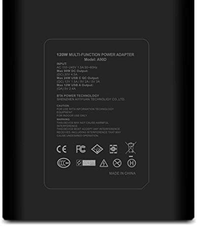 Slim 120 W Bat Power A90 D Replacement Charger for Dell Laptops – Fast USB QC Charger for Inspiron, Latitude, XPS, Mini, Precision, Studio, Vostro – Portable Power Supply with Enhanced Compatibility and Safety Features