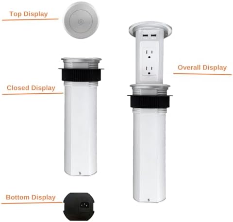 ZESHAN Sleek Pop-Up Power Outlet with 15 W Wireless Charging Station – Dual US Outlets, USB A & USB C PD Fast Charging Ports for Effortless Connectivity at Home or Office – Ideal for Conference Tables and Kitchen Counters, Modern Black Finish