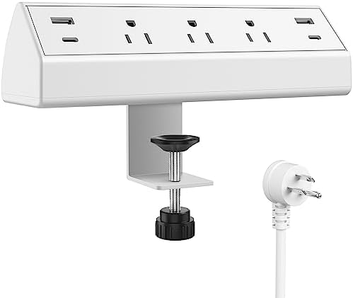 Ultimate Desk Clamp Power Strip with USB C Fast Charging, 40 W Surge Protector for Home and Office, 2 PD 20 W USB C Ports & 3 AC Outlets – Streamline Your Workspace with Enhanced Safety (ETL Listed)