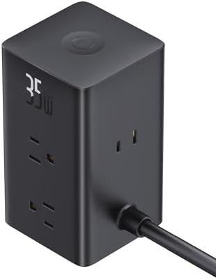 Baseus 10-in-1 USB C Charging Hub – 35 W High-Efficiency Power Station with 6 AC Outlets, Dual USB-A & USB-C Ports for Rapid Device Charging – Ultimate Solution for Home, Office, and Dorm with Advanced Safety Features for Mac Books, Tablets, and Smartphones