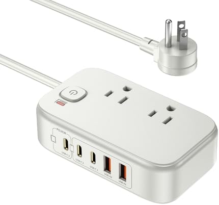Effortless Power: 65 W USB Charging Station with Surge Protection – 5 FT Flat Extension Cord for Travel, Home, Office & School – Multi-Device Charging Hub for Fast, Safe Energy Delivery – Lightweight & Compact Design for Ultimate Portability