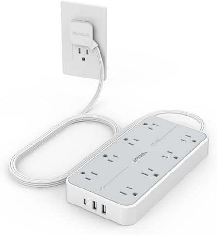 TESSAN 8-Outlet Surge Protector Power Strip with 3 USB Ports (1 USB-C) – 1080 Joules of Safety, Wall-Mountable Extension Cord for Home, Office, and Dorm – Ultimate Charging Hub for Multiple Devices and Enhanced Protection