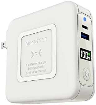 Gigastone 10,000 m Ah 3-in-1 Qi Wireless PD Power Bank with AC Plug – Fast Charging Solutions for i Phone & Android – USB-C PD 20 W, USB-A QC3.0 18 W, Qi 15 W Compatibility – Global Voltage for International Use – Sleek & Portable Design for On-the-Go Charging