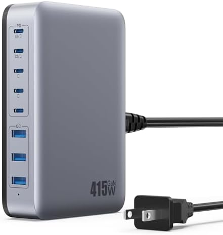 Revolutionize Your Charging Setup with the 415 W 8-Port USB C Fast Charging Hub – Dual PD 100 W for Laptops, i Phones, and More – Ga N IV Technology for Enhanced Efficiency and Universal Compatibility – Perfect for Home and Office Use