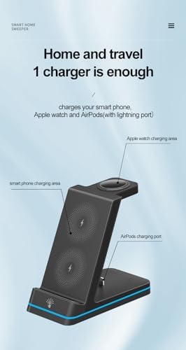 All-in-One 3 in 1 Wireless Charging Station for i Phone 11-16, Apple Watch, and Air Pods – Fast QC3.0 Adapter Included, Sleek Design for Tidy Charging Solution, Enhanced Device Compatibility and Safety Features