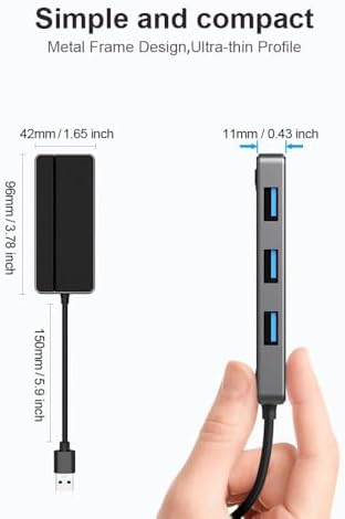 Ultra-Slim 4-Port USB 3.0 Hub – High-Speed Data Transfer Up to 5 Gbps | Compact USB Splitter for PC, Laptop, Chromebook, PS4 & Xbox | LED Indicator, Enhanced Compatibility | Perfect for Multitasking on the Go